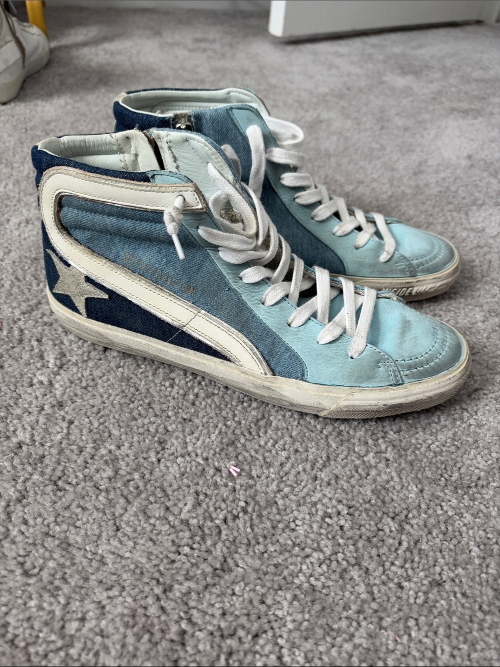 Light Blue High-Top Canvas Sneakers with Star Accent